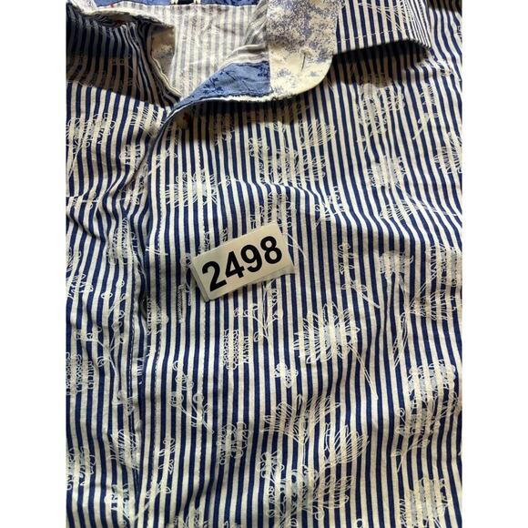 Billy London 2XL Slim Fit Men's Short Sleeve Button Up Shirt blue floral stripe - Picture 6 of 6